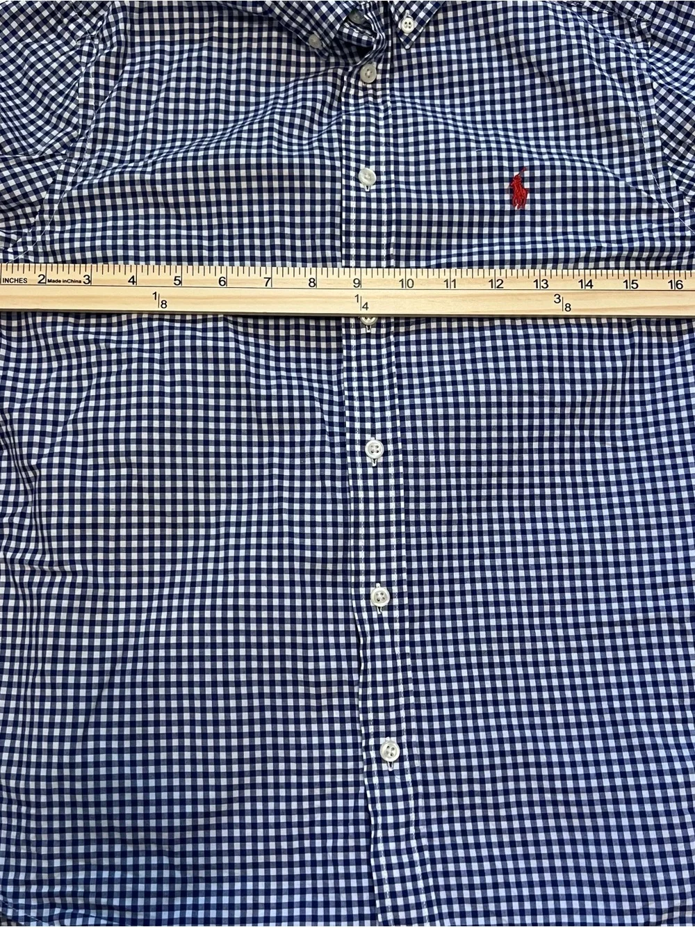 Ralph Lauren Kids’ Blue Gingham Button-Down Shirt size L with Red Horse